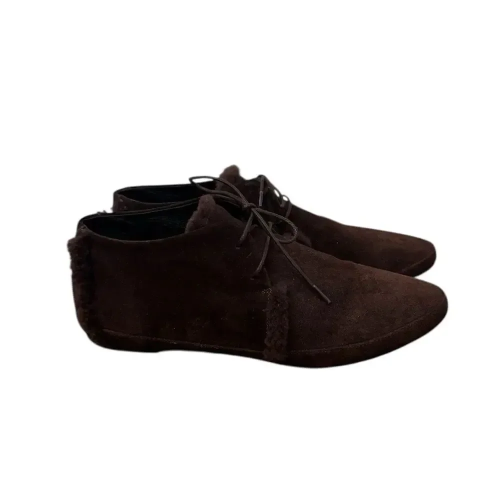 NEW STAUD Brown Suede and Shearling ankle boots
